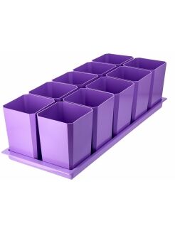 Набор горшков для рассады 10 штук с поддоном (фиолетовый)